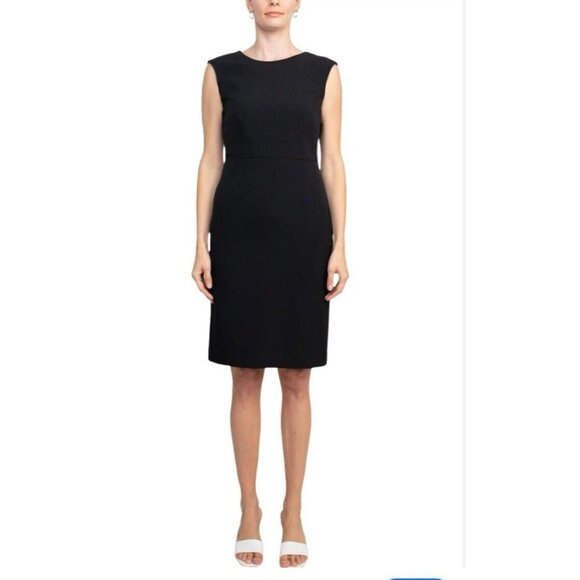 Le Suit Sheath Dress 8 Sleeveless Black Stretch Career Church Classic NEW - Picture 1 of 10